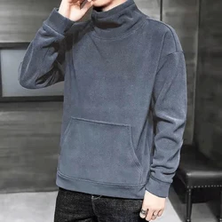 Autumn Winter Keep Warm Turtleneck Long Sleeve Men Sweatshirt Pocket Fashion Harajuku 2xl Oversized Solid Pullovers Office Black