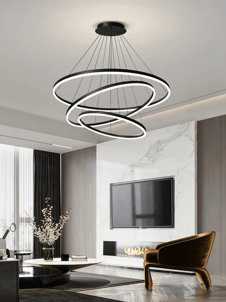 Nordic Modern Circular LED Pendent Lamp Minimalist Ceiling Chandelier For Villa Living Room Dining Room Home Interior Decoration