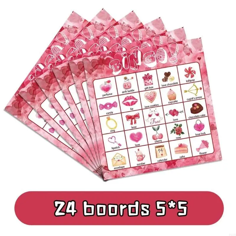 Valentijnsdag Bingo Game Cards 24Players for Kids Party Card Games, School Classroom Games, Family Entertainment Activity P31B