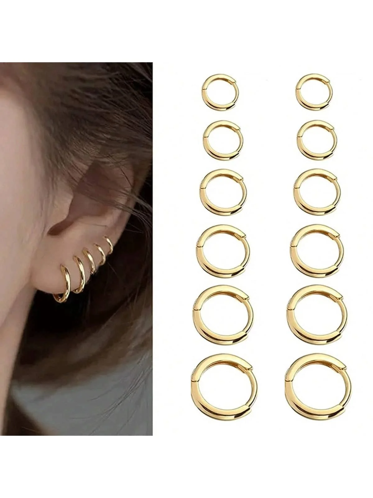 

6pcs Gold Stainless Steel Small Hoop Earrings for Cartilage, 8-18mm Mix Sizes, Unisex Ear Jewelry