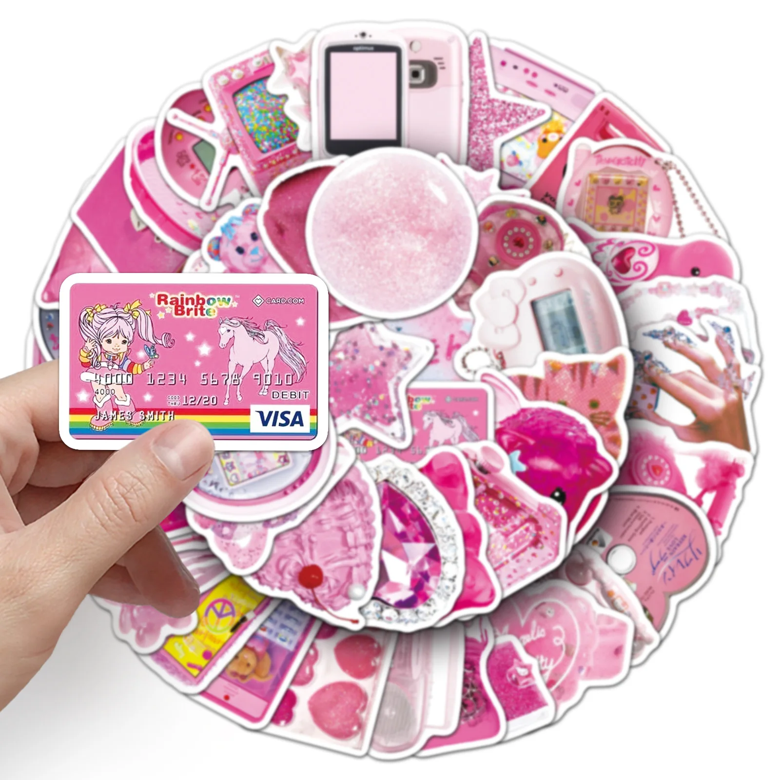 

50 cartoon pink Y2K stickers, INS style sweet decoration phone case DIY notebook account stickers