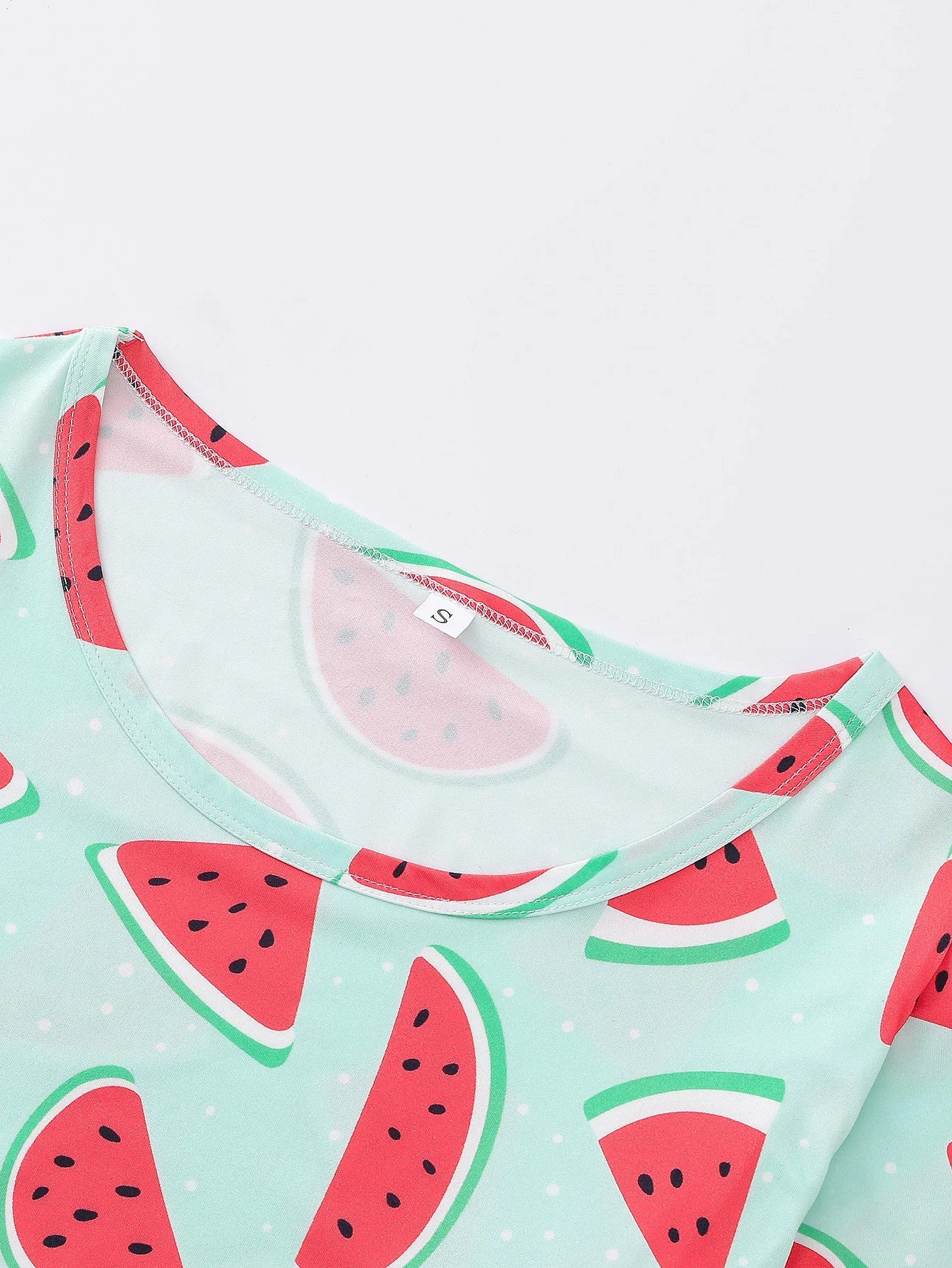 Short and long round necked watermelon slice pajama set short sleeved top loose fitting pants comfortable women\'s home wear