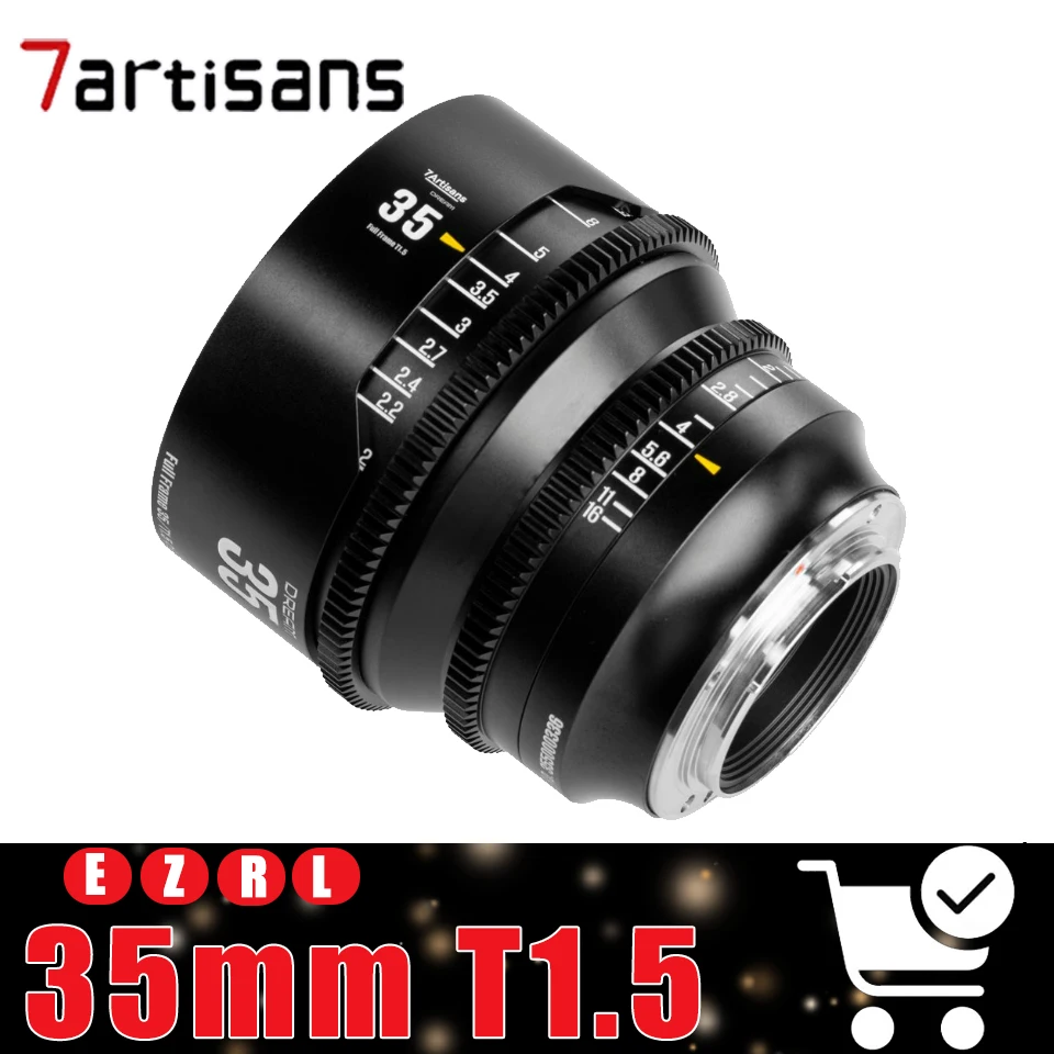 7artisans Full Frame 35mm T1.5 groothoeklens met handmatige focus, geschikt voor Sony E, Nikon Z, Canon RF en Leica L.