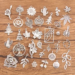 20PCS 26Styles Mixed Alloy Antique Hollow Tree Flower Cactus Plant Charms For Jewelry Making DIY Handmade Christmas Tree Pendant