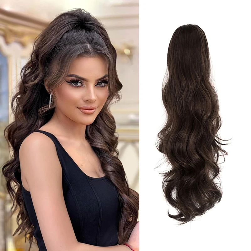 Synthetischer Wellen-Pferdeschwanz, Pferdeschwanz, natürliche Wellenperücke, hitzebeständiger Pferdeschwanz für Frauen, langes lockiges Haar, große Welle, fauler Dutt, große Locken