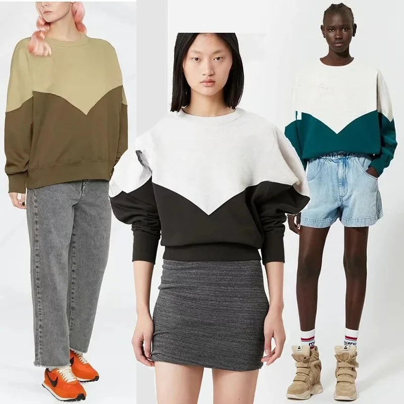 Suéter de cuello redondo de lana para mujer, clásico de invierno, flocado, Color contrastante, a juego, nicho francés, nuevo