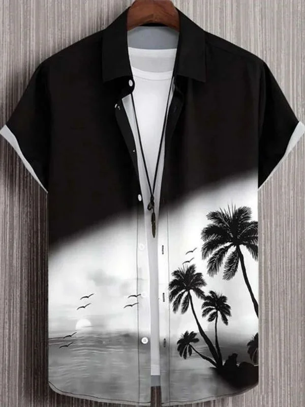 

Men's adient Color ort Sve irt Casual Loose Fit Printed Casual irt for Middle-Aged Summer Season Chinese Origin