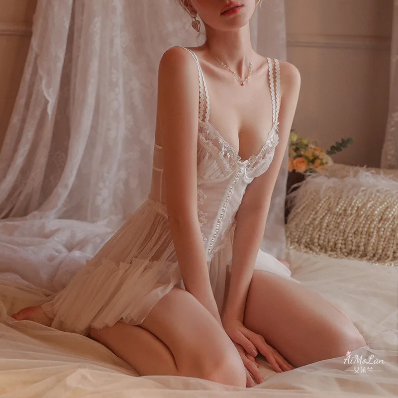 

Сексуальные женские пижамы Pure Desire Wind с маленькой грудью и стальным кольцом, кружевные пижамы на подтяжках, женские летние пижамы 2024, новинка 226
