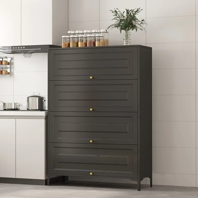 Kitchen flap door household pot and bowl locker, microwave oven, oven storage dust-proof side cabinet
