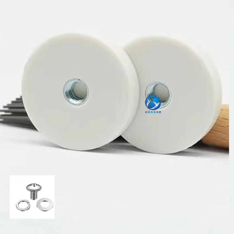 D43mm White Rubber Coated Magnet 22LBS Neodymium Magnet Base with Nuts Strong Screw fitting Mount Base M8 Female threads