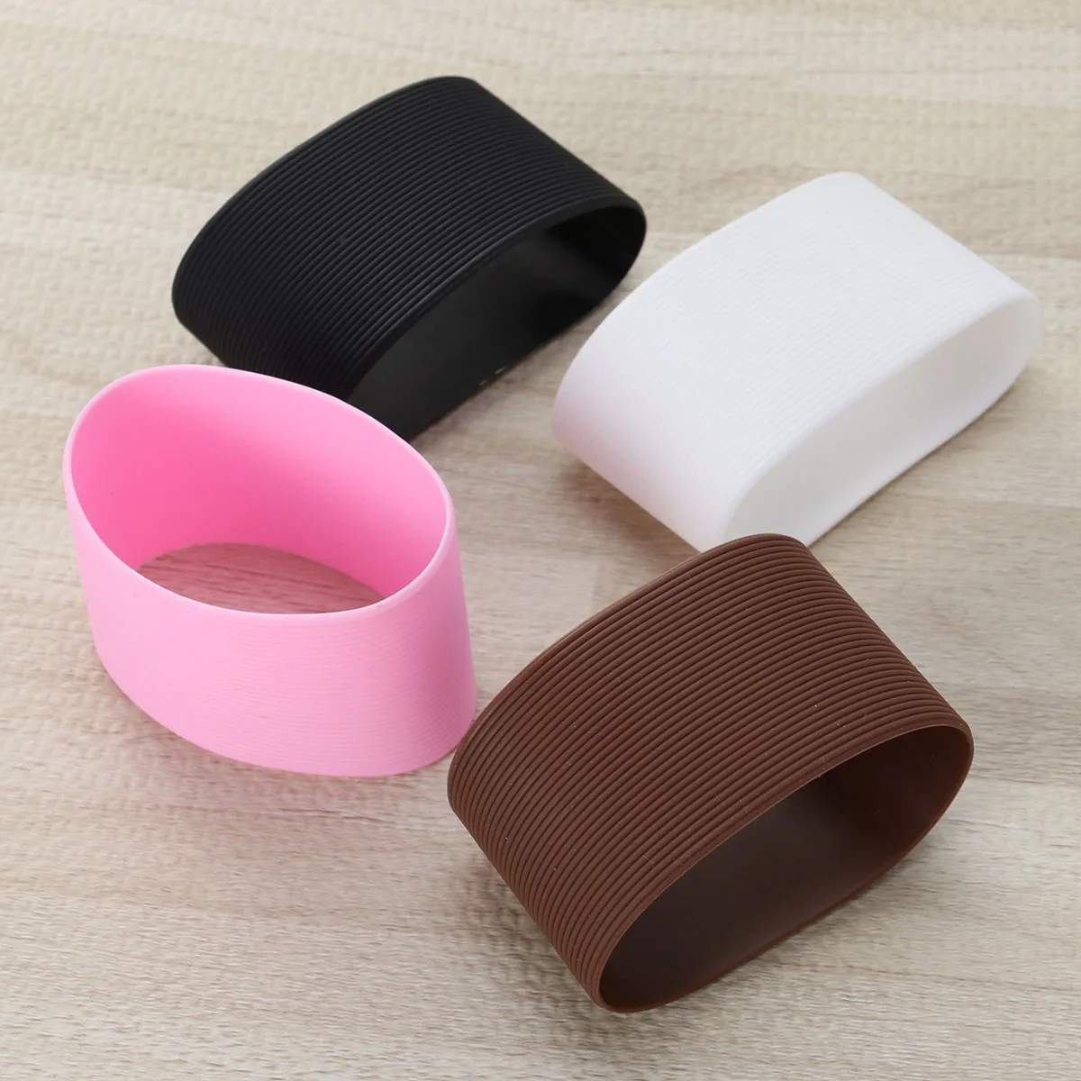 

5pcs Durable Silicone Cup Sleeves Heat Resistant Non Slip Protective Bottle Sleeve For Camping Travel Mug Tumbler Kitchen Bar