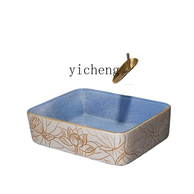 Y1 high-end stage basin ceramic home art basin rectangular retro washbasin