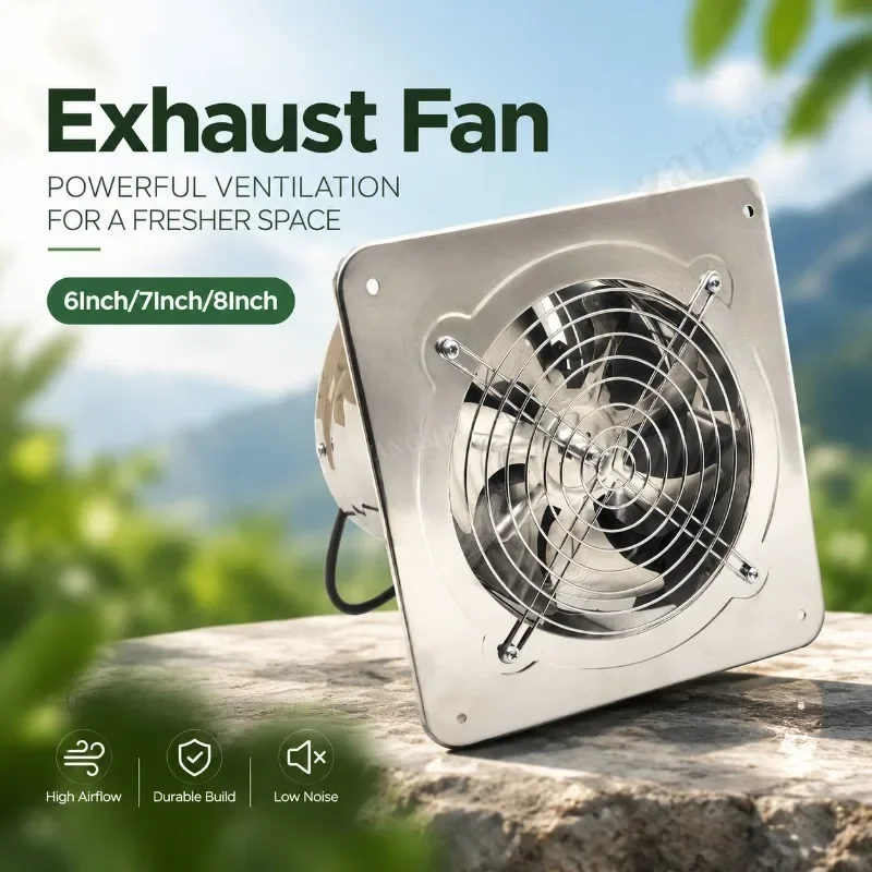 220V 6/8Inch Extractor Ventilation Fan Exhaust Air Blower High Speed Bathroom Kitchen Toilet Air Vent Window Wall Exhaust Fan