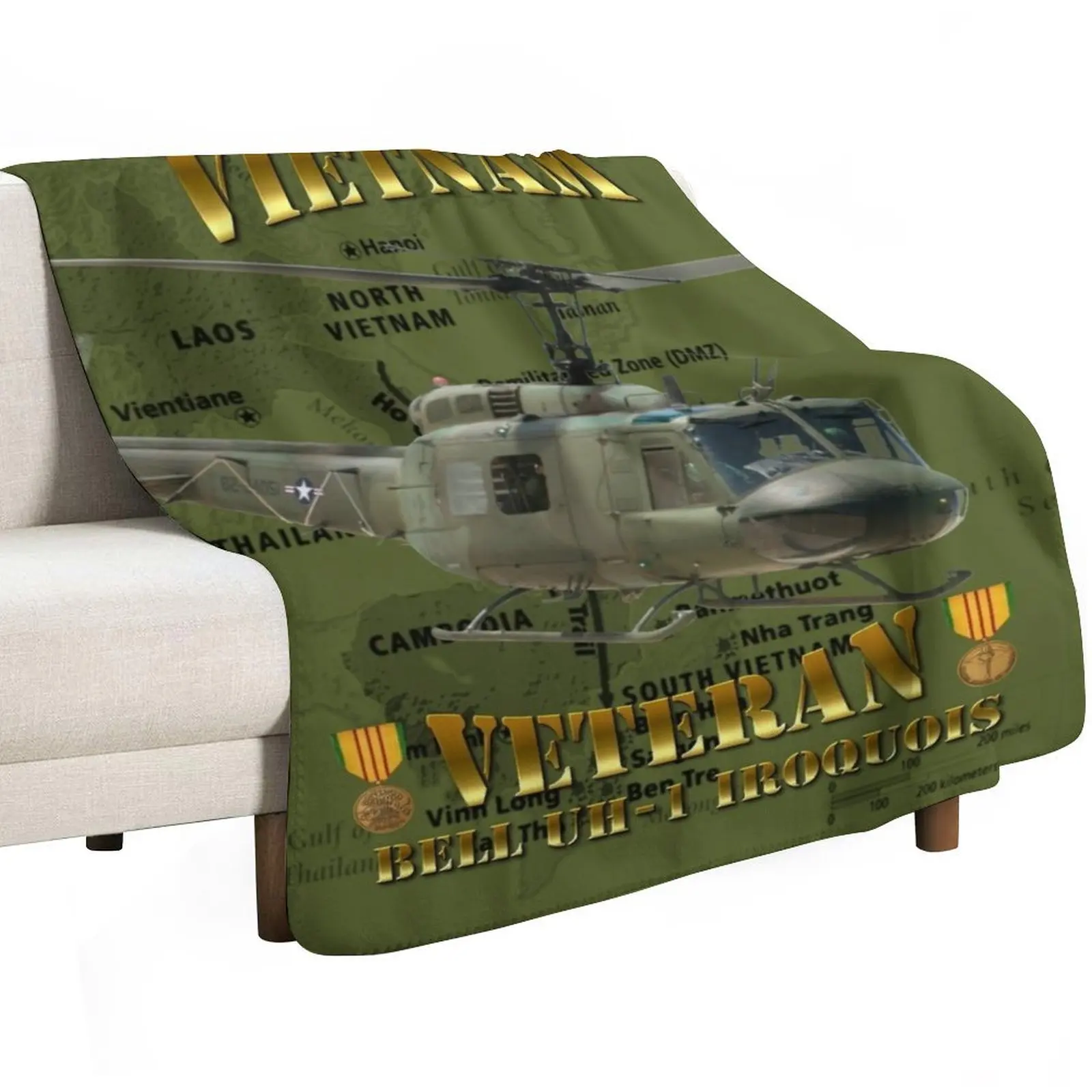 UH-1 Iroquois 'Huey' Vietnam Veteran Throw Blanket Nap For Sofa Thin Multi-Purpose wednesday Large Plaid on the sofa Blankets