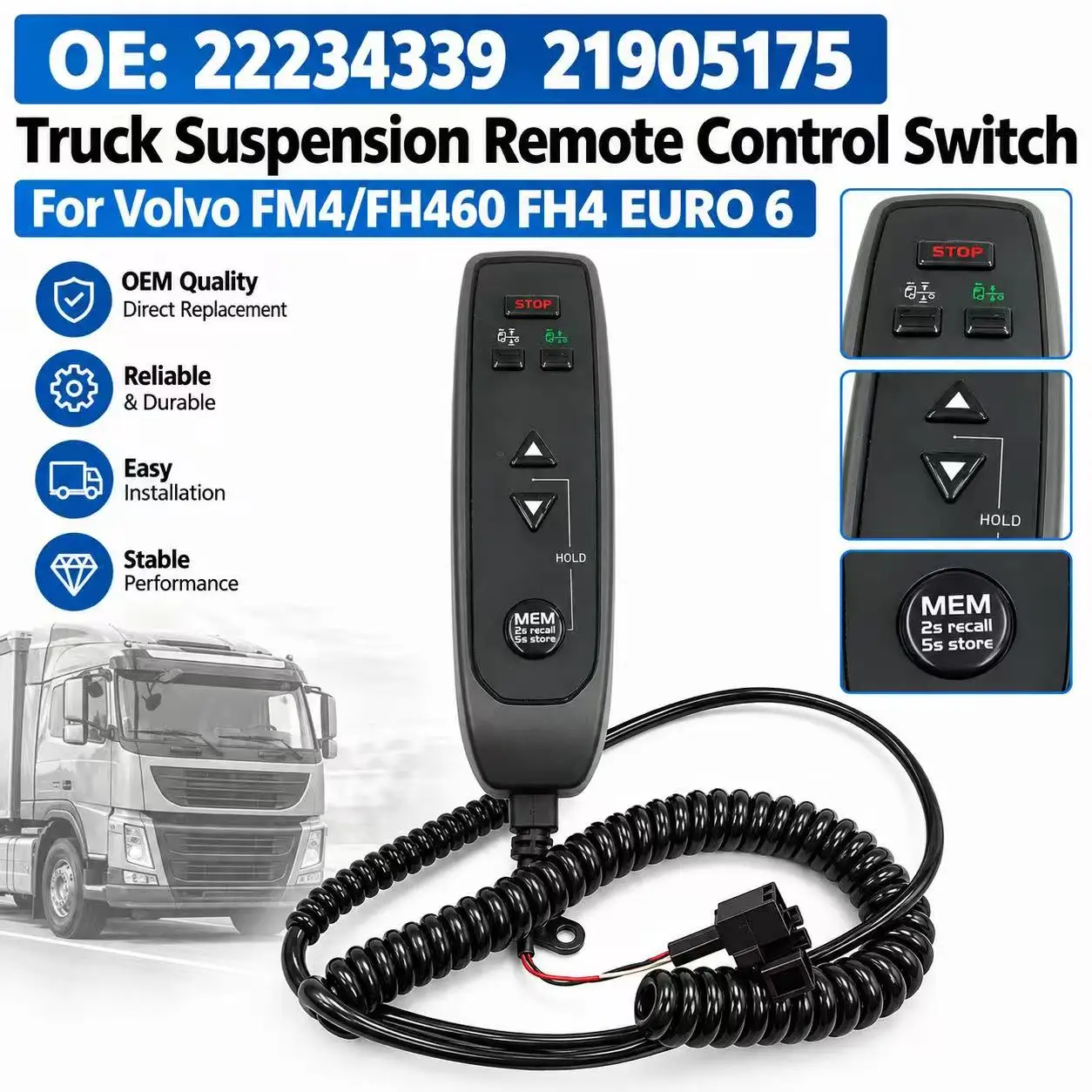 22234339 21905175 Truck Suspension Remote Control Switch For Volvo FM4/FH460 FH4 EURO 6 Car Accessories
