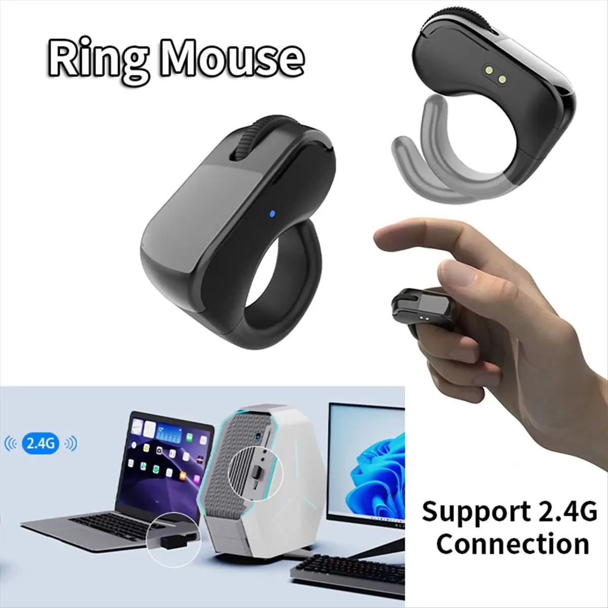Wireless Scrolling Ring,Air Finger Ring Mouse with Touchpad,Bluetooth Scroller Remote Control for Camera/Selfie/Laptop B