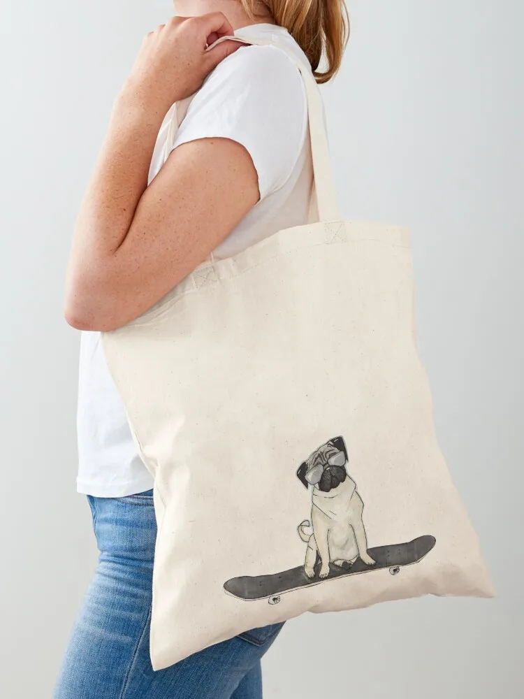 

Pug on Skateboard Tote Bag personalized tote Women's shopping bag custom canvas bag