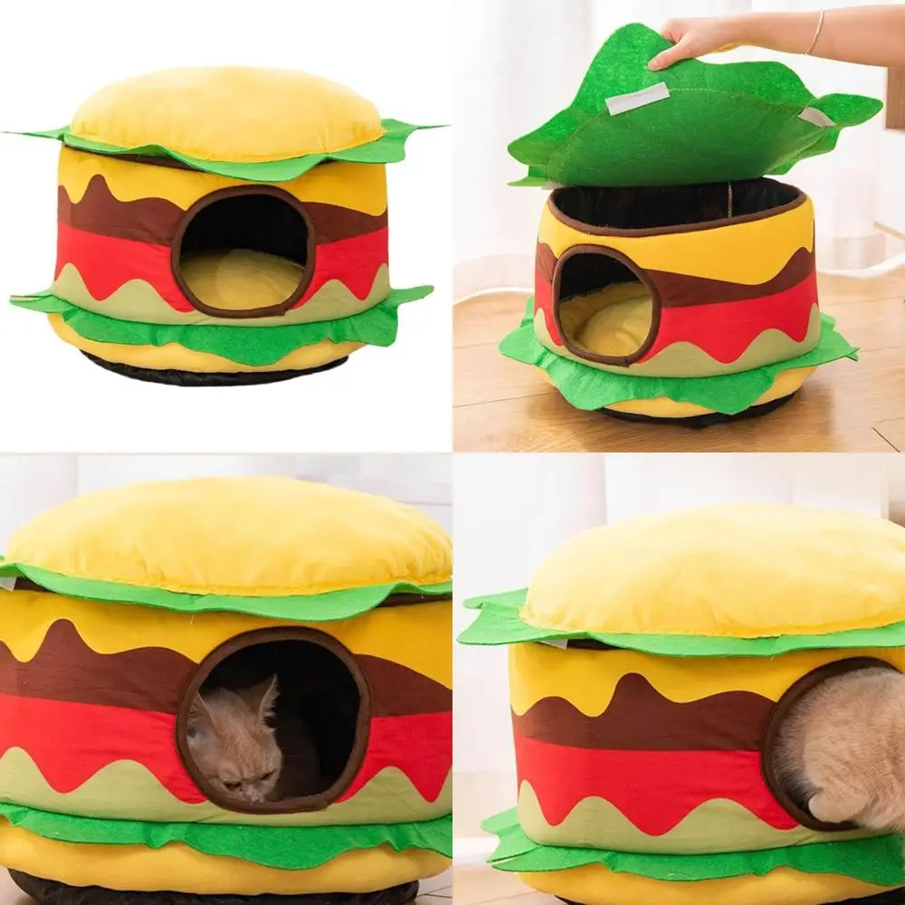 

cozy plush cat cave bed with removable, washable cushion for winter comfort