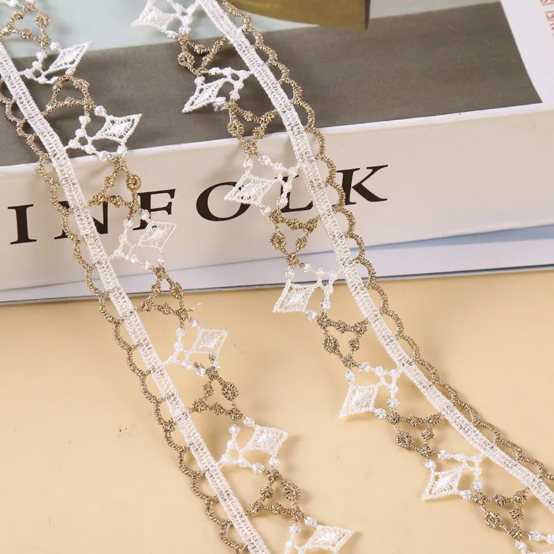 

45Yards Gold Soluble Polyester 2cm Hollow Lace Trim Embroidered Fabric Applique Ribbon Dress Clothes Sewing Craft Accessories