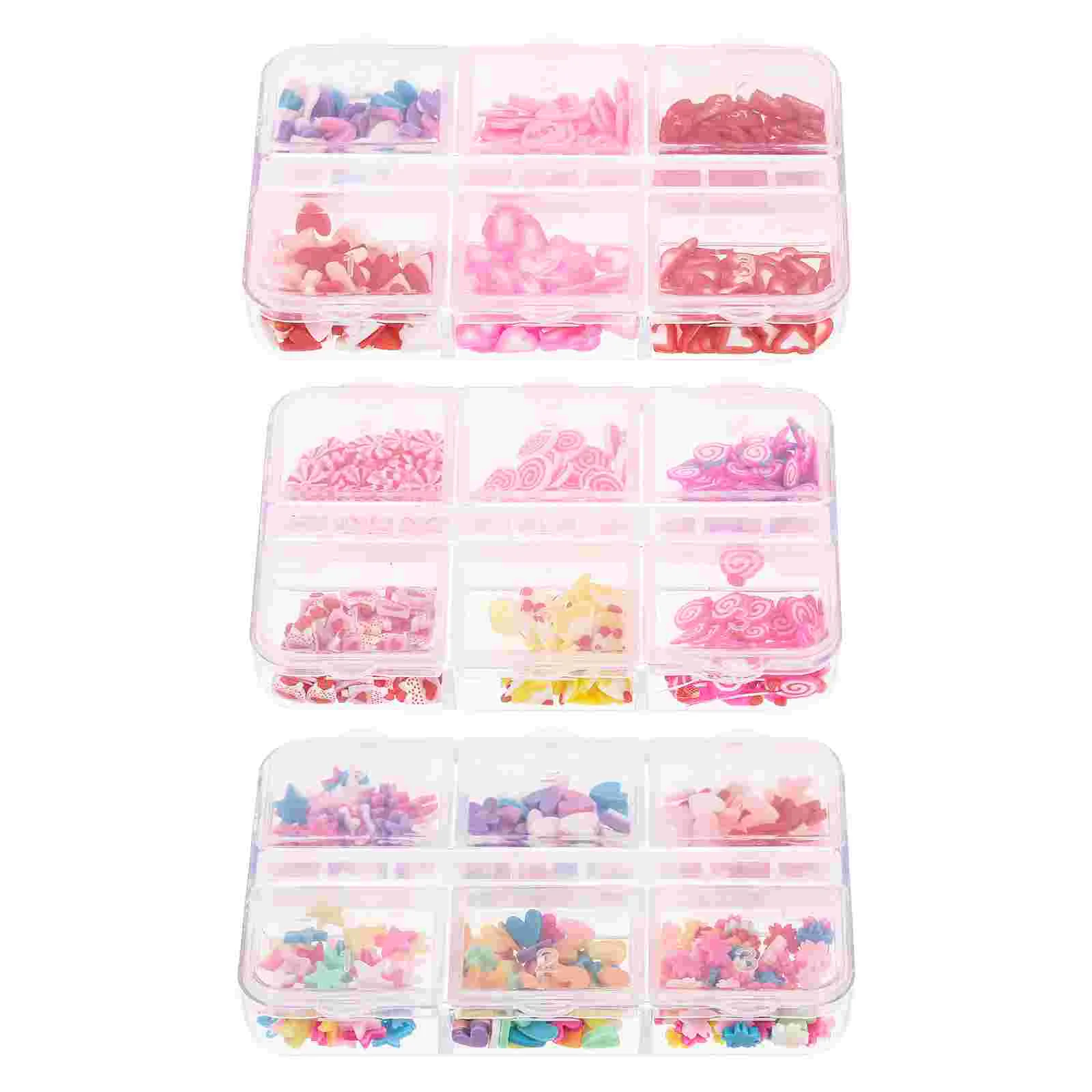 3 Boxes Nail Heart Jewelry Heart-shaped Stickers DIY Halloween Candy-shaped Colorful Polymer Clay Supplies Manicure Decorations