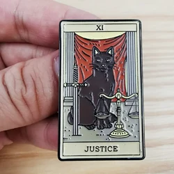 Cats Tarot Card Justice Black Cat Brooch Badge pins Jewelry kitty Lover gift