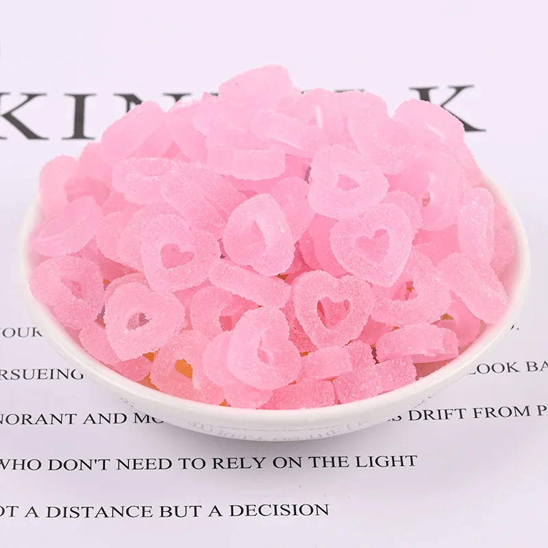 Kawaii Gummy Love Nail Charm 20pcs Soft Candy Hollow Heart Nail Art Decoration Parts Mix Colors for Nail Art cabochon Ornament