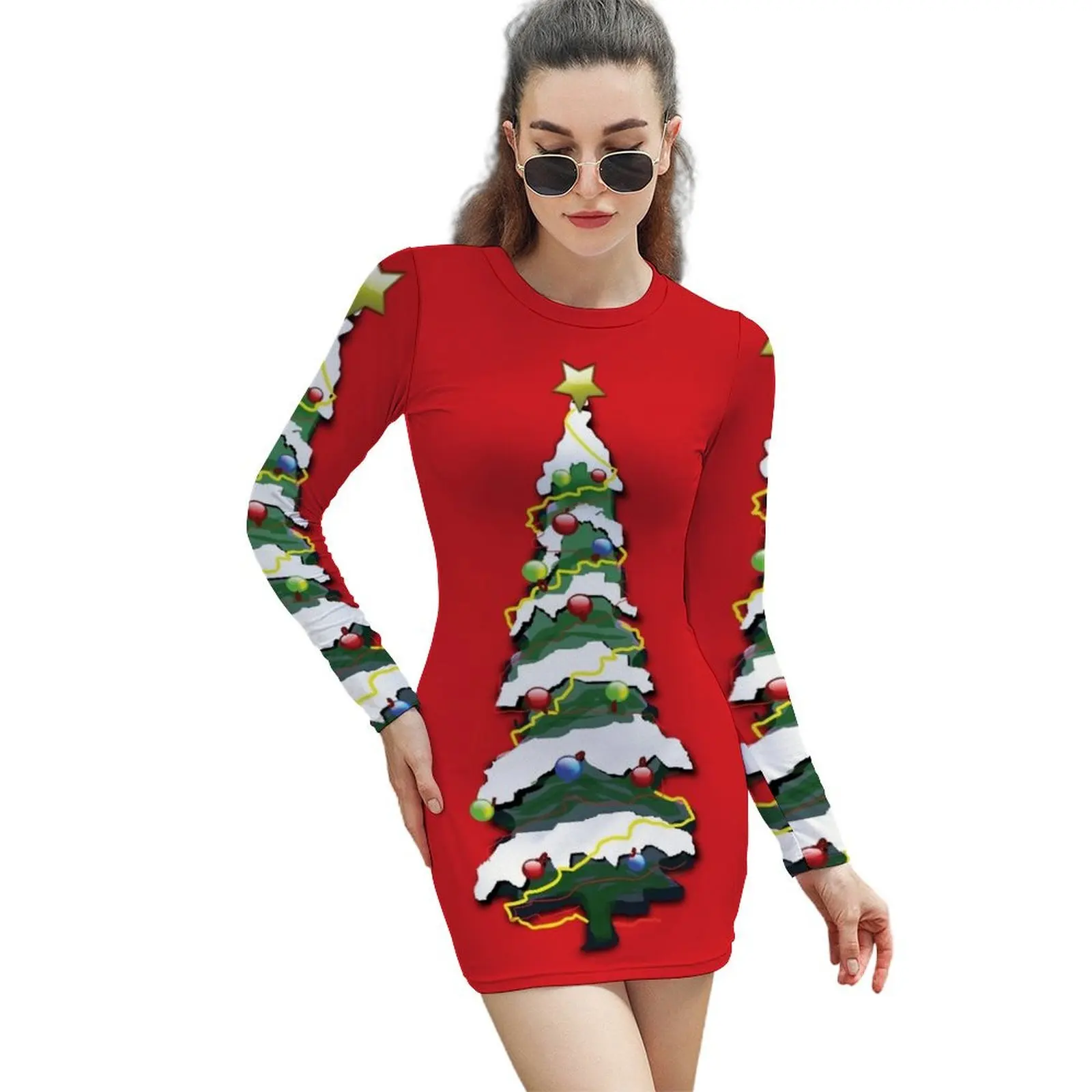 

Tall Snowy Christmas Tree Long-Sleeved Sheath Dress dresses for special events wedding dresses for woman