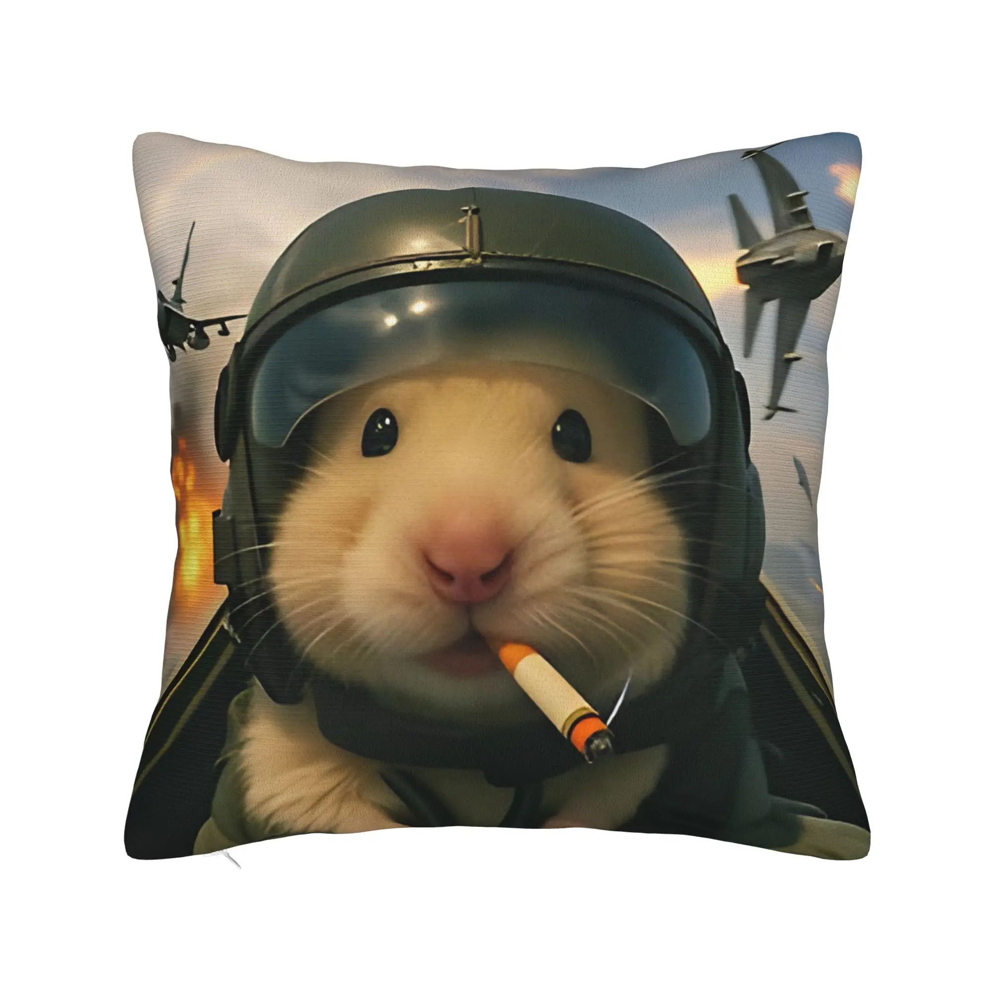 Flying Explosion Hamster Meme Smoking Square Pillow Covers Polyester Couch  Cushion Case Funny Home Decoration Pillowcase 45*45