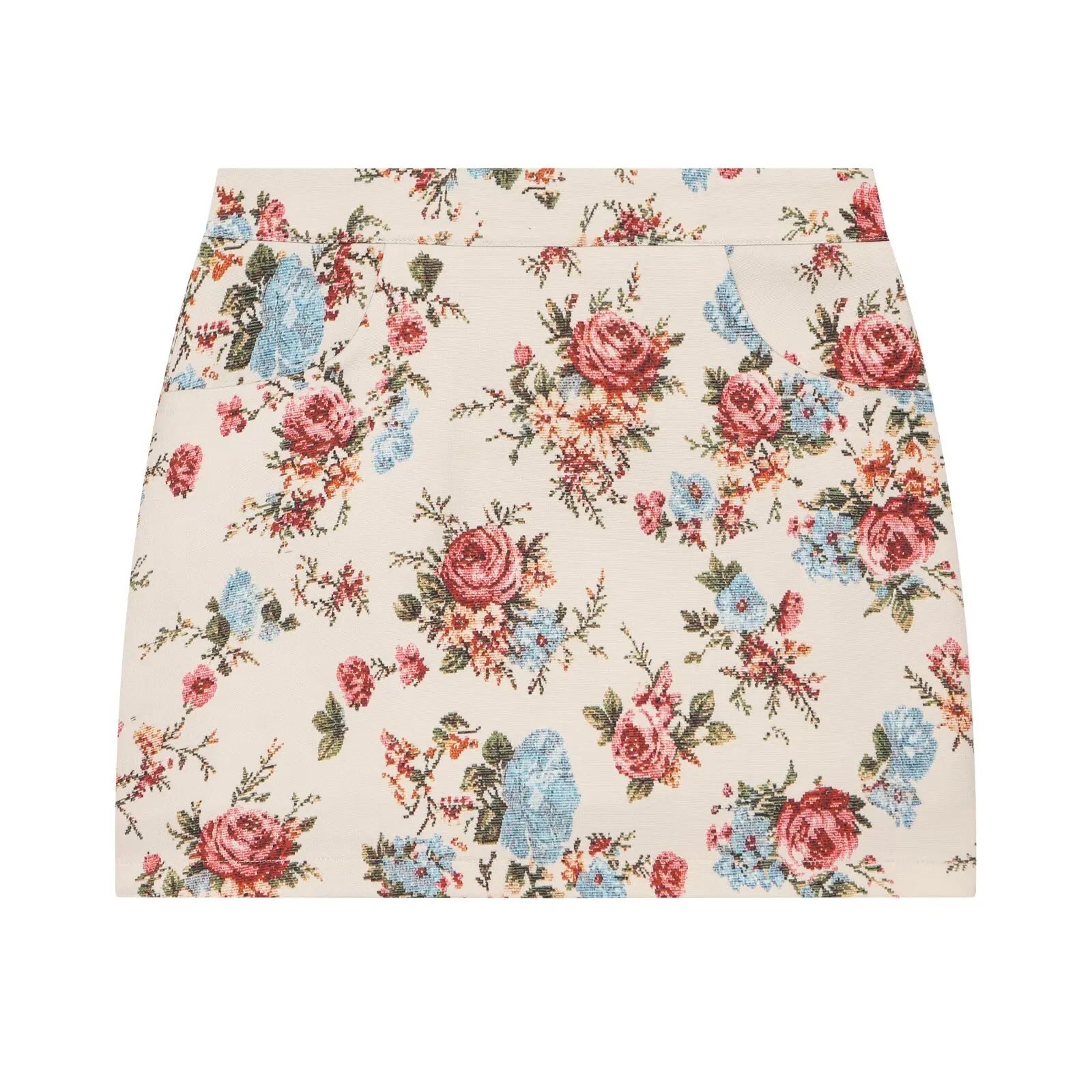 2026 Summer Autumn Women's Elegant Floral Printed Mini Sexy Skirt Lady Vintage Chic Beige Flower Zipper A-line Skirts Streetwear