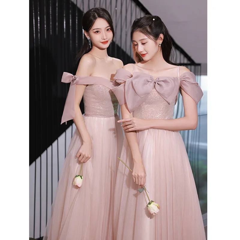 Pink Bridesmaid Dress Wedding Bridesmaid Team Dress Women Elegant Temperament Gauze Skirt Host Party Vestidos Sexy Gentle Qipao