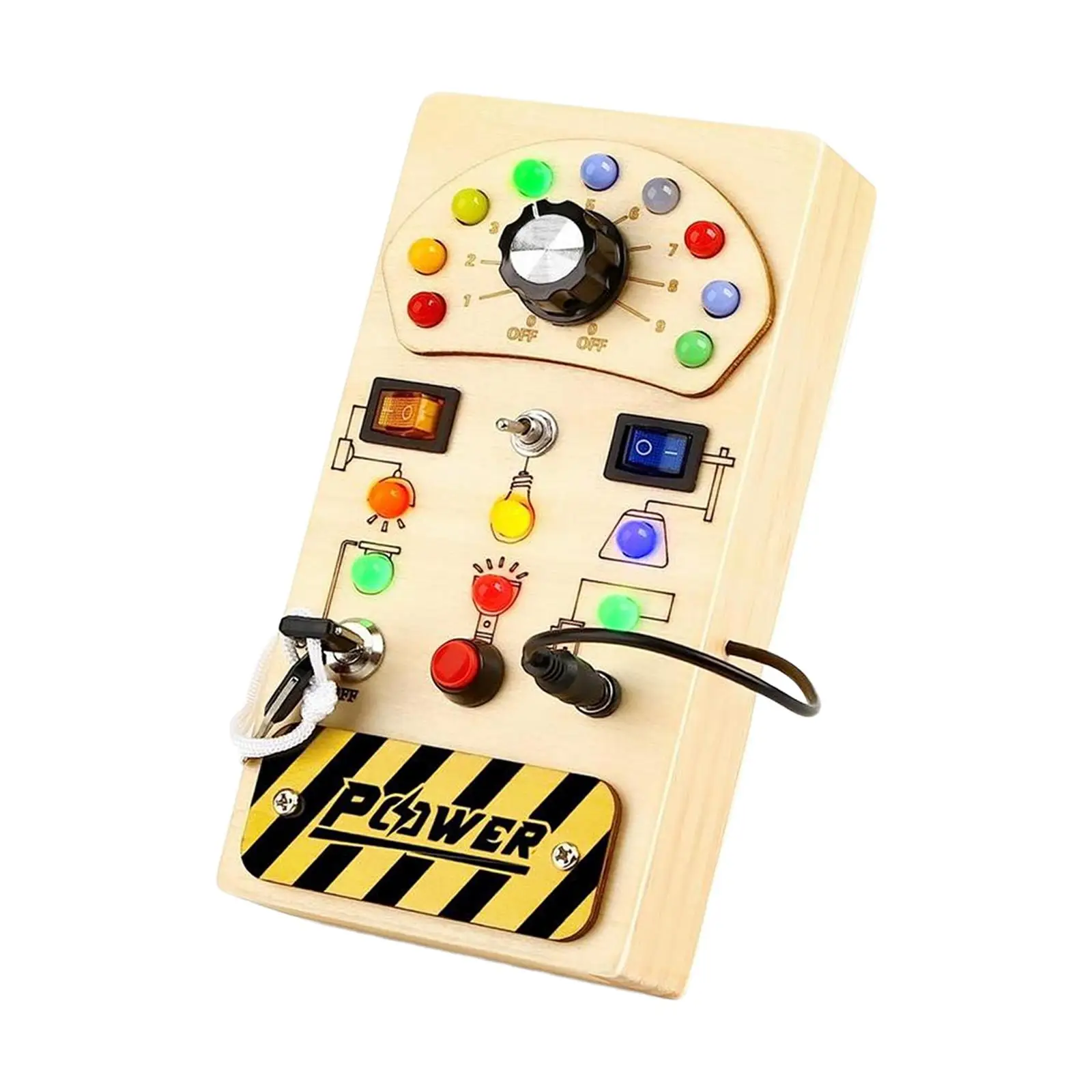 Montessori Wooden Busy Board with Buttons and Lights Switch Sensory Toy for Toddlers Fine Motor Skills Learning Activity Panel