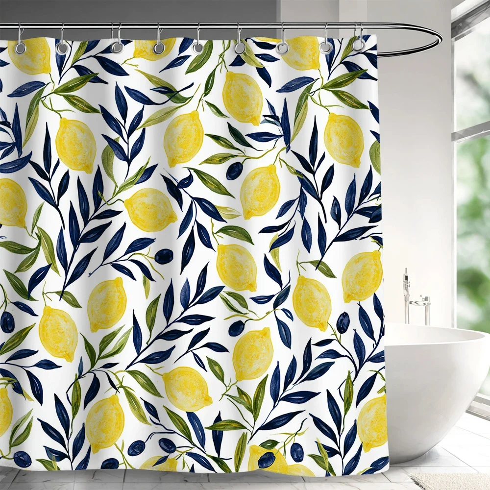 1pc Strawberry Print Waterproof Shower Partition Privacy Hanging Curtain with 12 Hooks, Multiple Sizes, Machine Washable