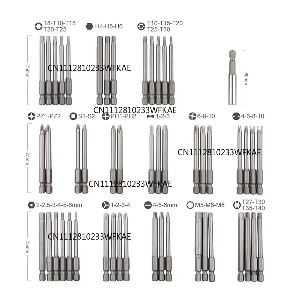 50pcs 75mm Extra Long Reach Bit Set Security Screwdriver Bits Torx Star Hex Bit