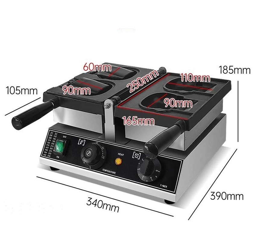Commercial 2 Pcs Cat Shape Waffle Maker Non-stick Pan Ice Cream Taiyaki Kitty Waffle Maker 1500w Electric Waffle Making Machine