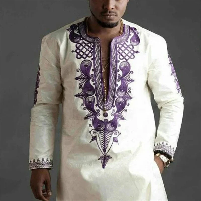 New African fashion print dresses rich Bazin long sleeve Nigerian Ankara dresses plus size clothing T-shirt for men m-3xl