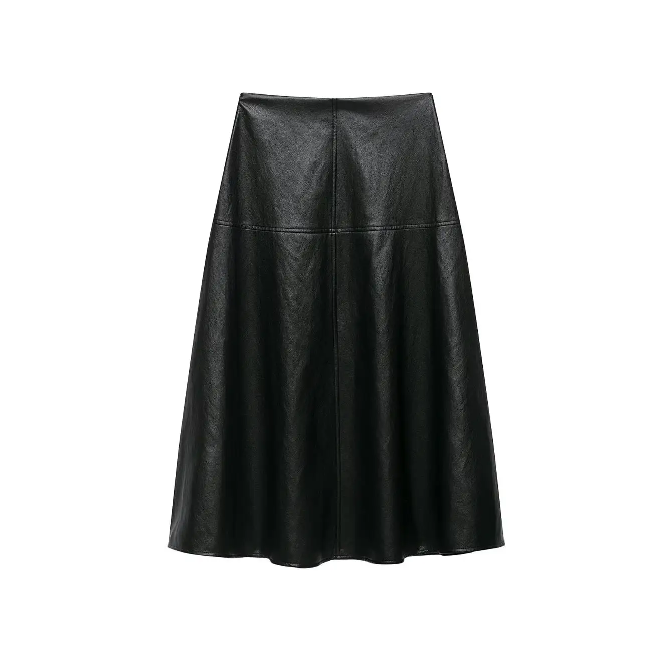 TFMLN Damen Midirock mit hoher Taille, A-Linie, aus PU-Leder, langer Rock, elegant, modisch, einfarbig, für das Büro, Damenrock, Herbstneuheit – Detail 15