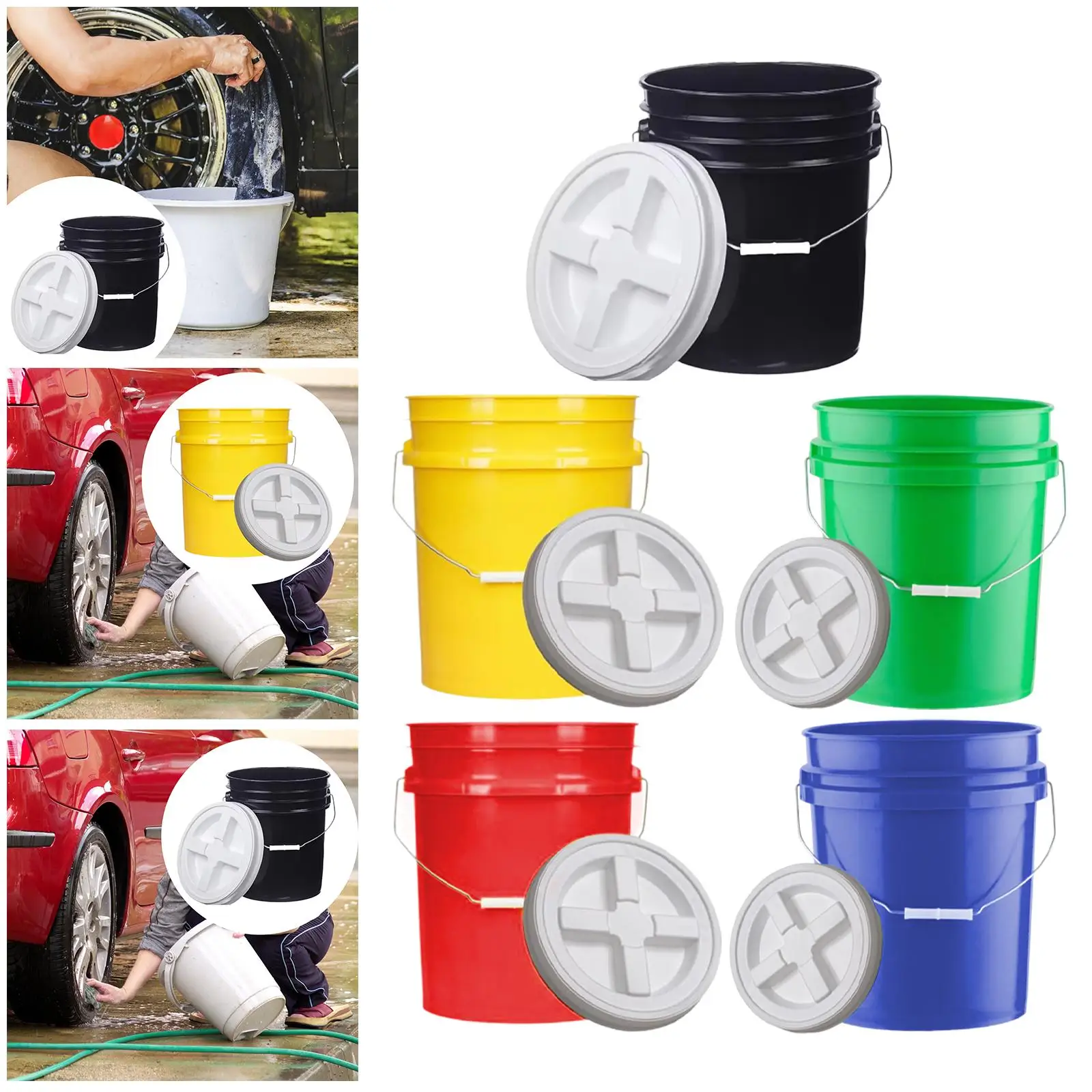 

Большая пластиковая корзина-ведро объемом 18 л с крышкой для хранения, для дома, мытья автомобиля, покраски