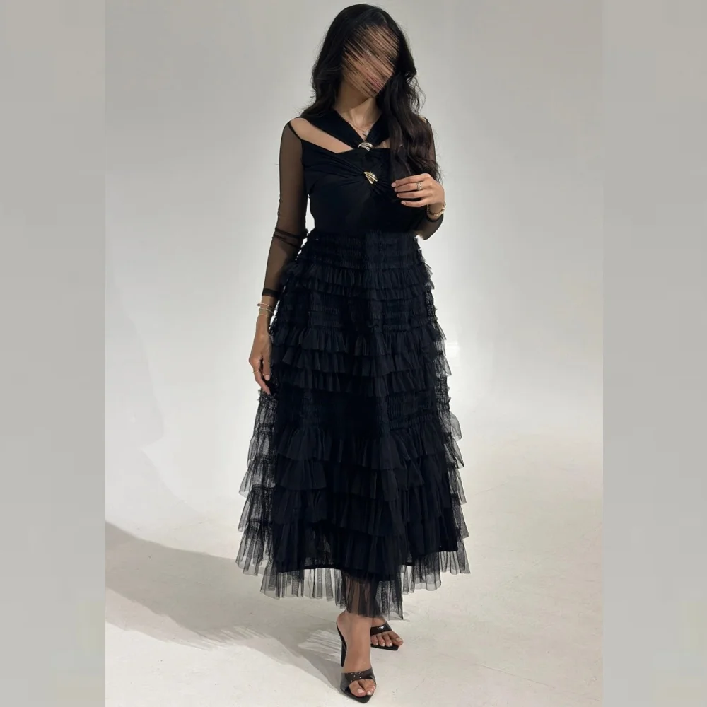 Tulle Draped Plissado Homecoming Vestidos Midi, V-Neck Vestido, camadas camadas, Ocasião Bespoke