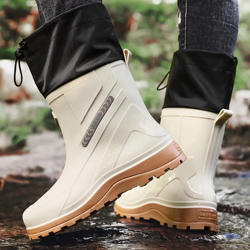 

Men's Rain Boots with Flat Heel Multi-color Design Anti-slip and Water-resistant Soft Sole Slip-on Style Casual Functional Boots