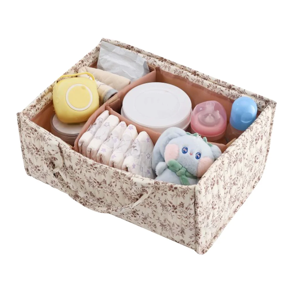 Floral Portable Holder Tote Bag with Removable Divider Baby Large Diaper Basket for Baby Wipes Newborn Essentials Must Haves