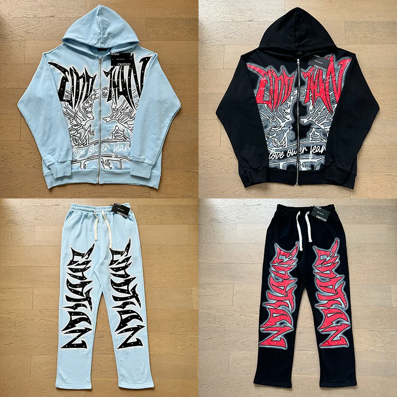 

Комплект с капюшоном на молнии для пар из чистого хлопка с принтом бриллиантов