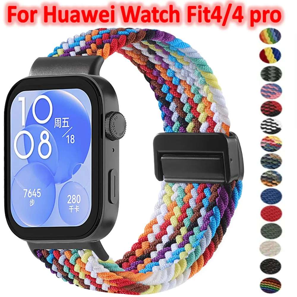 Nylon geflochtenes Schlaufenarmband für Huawei Watch Fit 4/4pro, magnetisch, verstellbar, bequem, Handschlaufe, Armband für Huawei Watch Fit 3