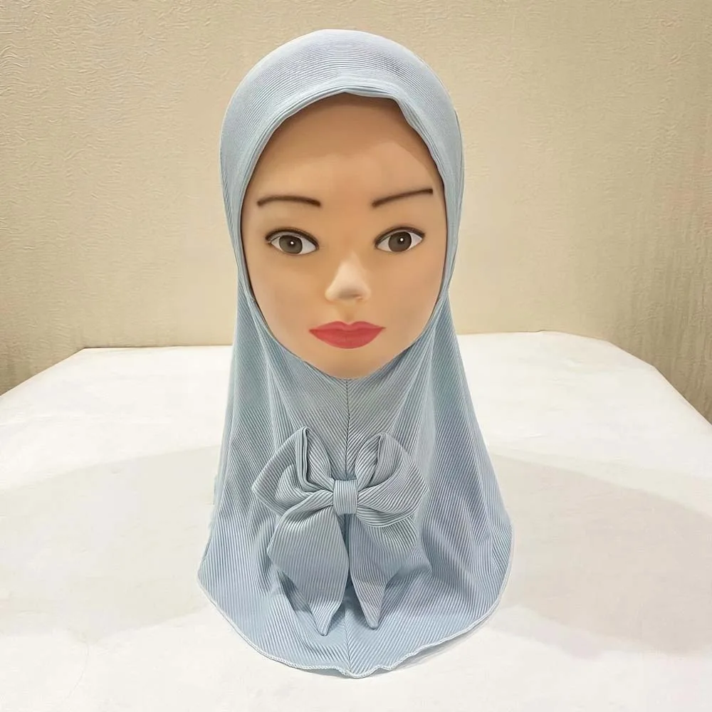 

Breathable Instant Hijab Pre-Stitched Design Sweet Bow Embellishment Girls Bowknot Headscarf Skin-Friendly Texture