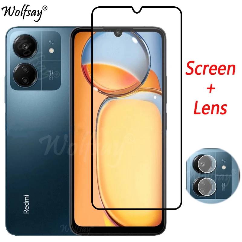 Full Cover Tempered Glass For Xiaomi Redmi 13C Screen Protector For Redmi 13C 12C 12 10C 9C 9A Camera Glass For Redmi 13C Glass