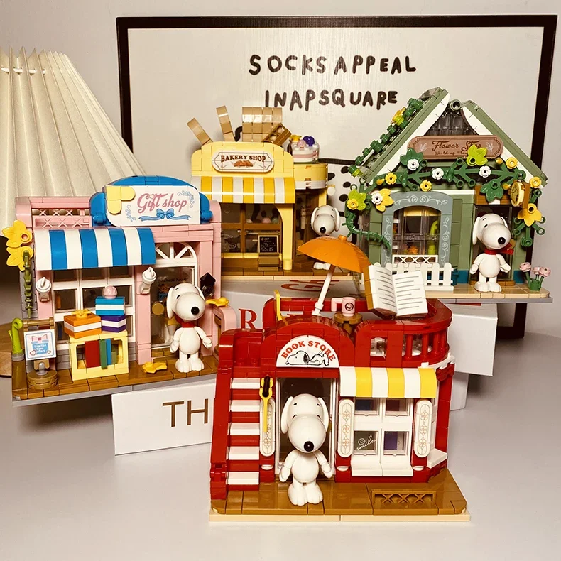 Funny Snoopy Mini Building Blocks Street View Store DIY House Trendy Scene Assembled Model Bricks Figure Toys for Christmas Gift