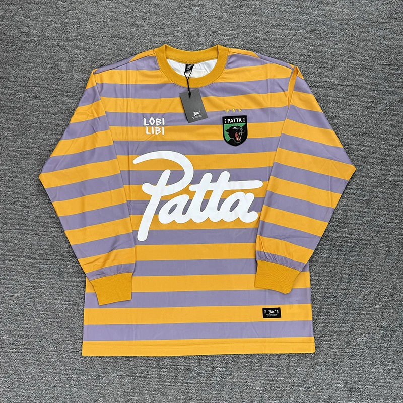 Patta Sports Long Sleeve T-shirt Football Jerseys Street Men's Striped Letter Printed Long-sleeved PATTA Lapel Shirts Tee