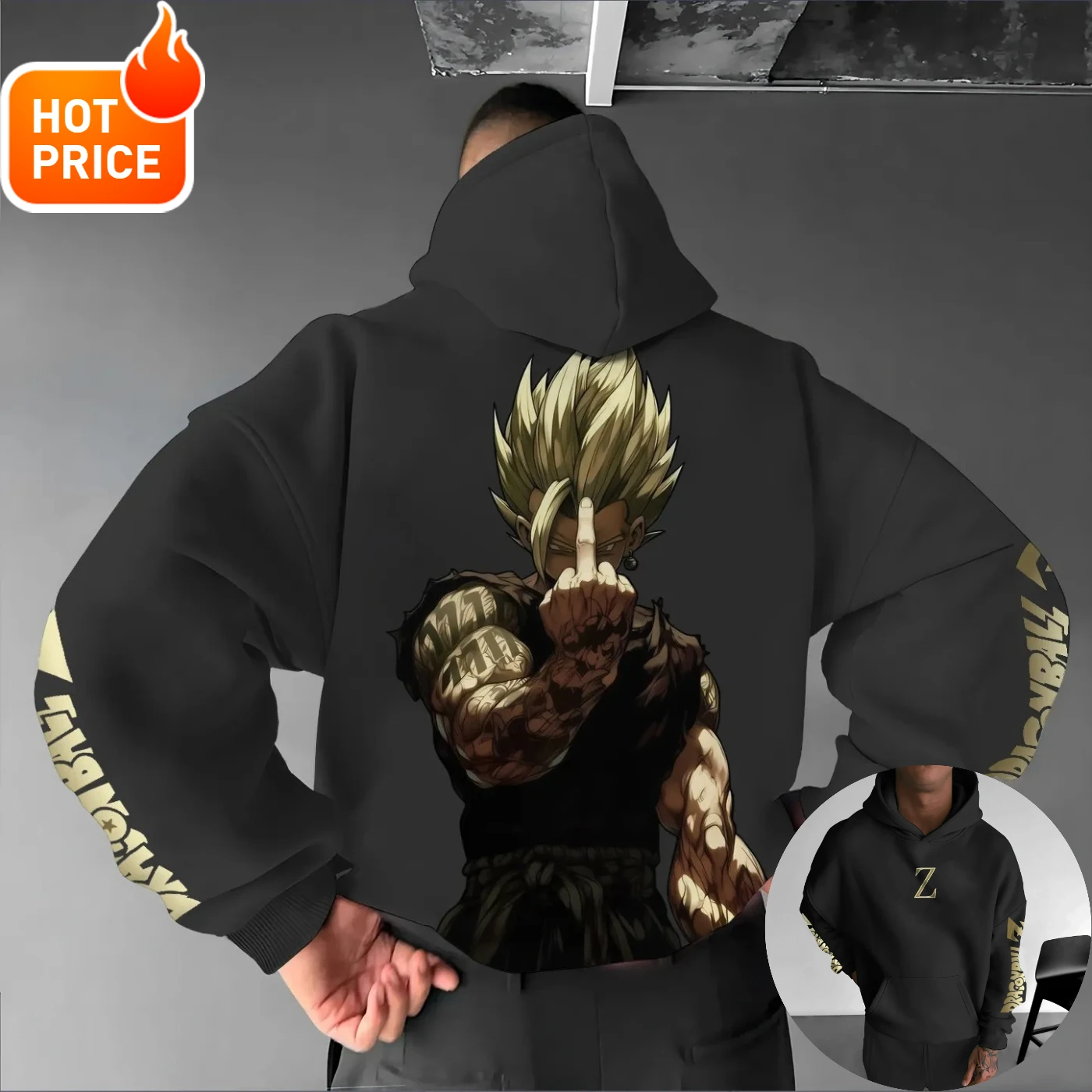 เสื้อฮู้ดผู้ชายลายซุนโกคู ดราก้อนบอล สไตล์ฮาราจูกุ สำหรับฤดูหนาว เสื้อสตรีทแวร์วินเทจทรงโอเวอร์ไซส์ เสื้อฮู้ดแขนยาวแบบยูนิเซ็กส์