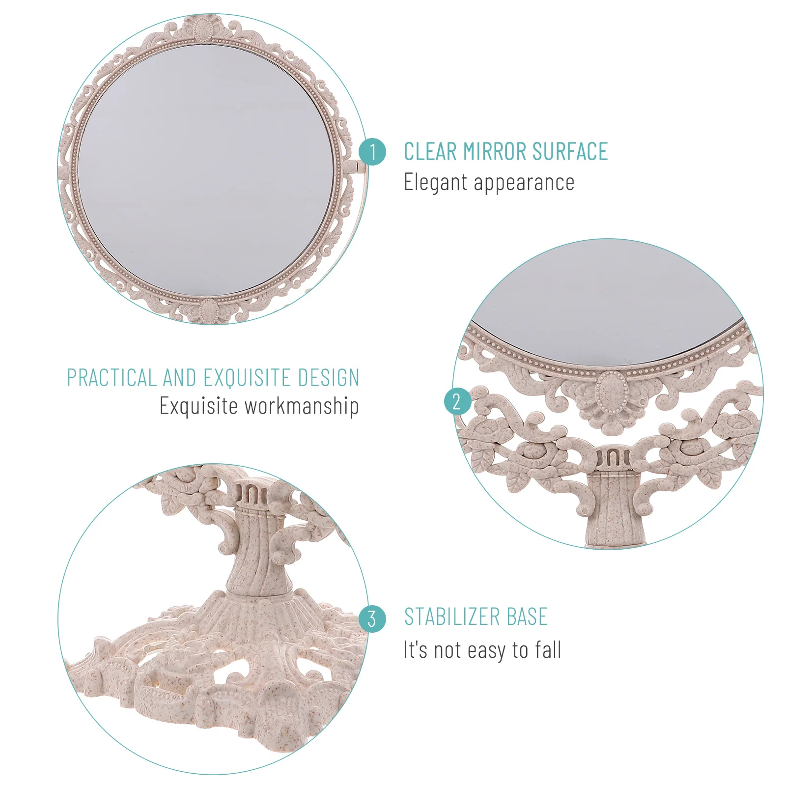Miroir de maquillage Double face rond de Style européen rétro, miroir sur pied de bureau, Surface claire haute définition pour femmes