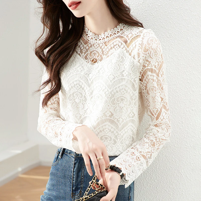 

Lace Shirts Women Hollow Out Tops Blouse