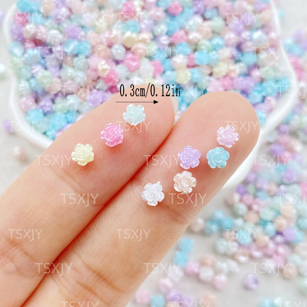 200Pcs New 3mm Mixed Nail Art Resin rose Designer Charms Rhinestones DIY Craft For Nail 3D Decorations